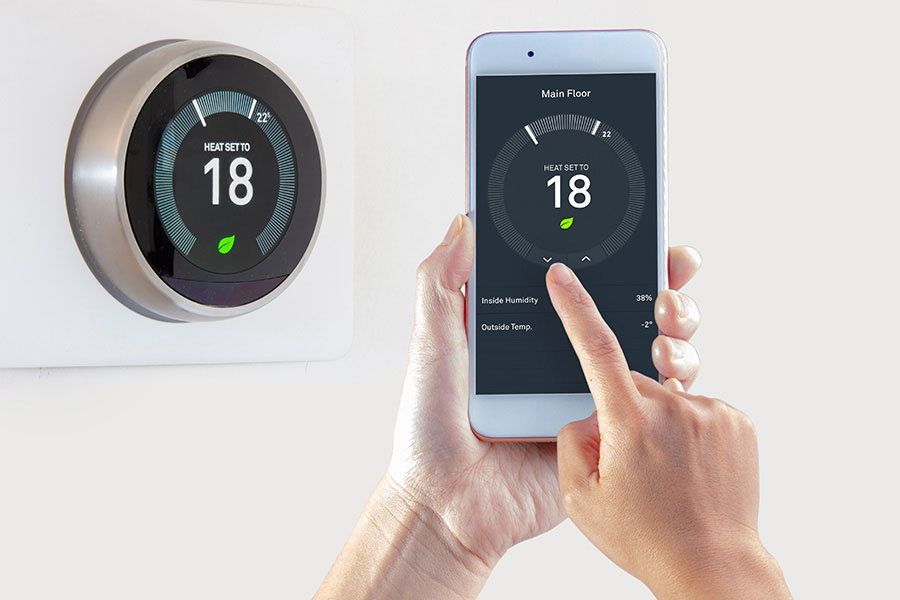 Smart thermostat installation and mobile app temperature control