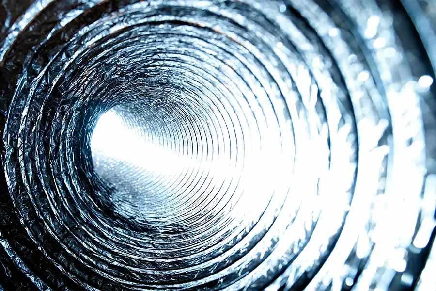 Interior view of HVAC duct during duct repair service.